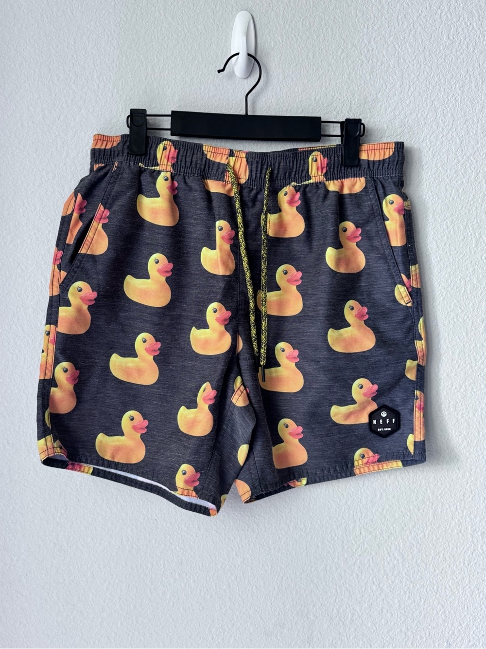 Neff Rubber Ducky Print Swim Trunks Charcoal Grey Small Board Shorts